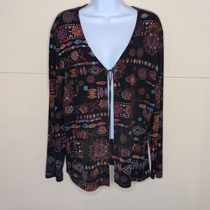 Chico's Long Sleeve Throw Over Top Tie Front Vibrant and Cute